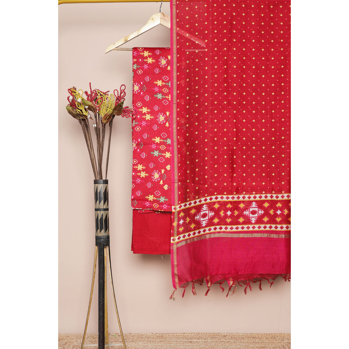 PURE MUL CHANDERI PRINTED SUIT SET