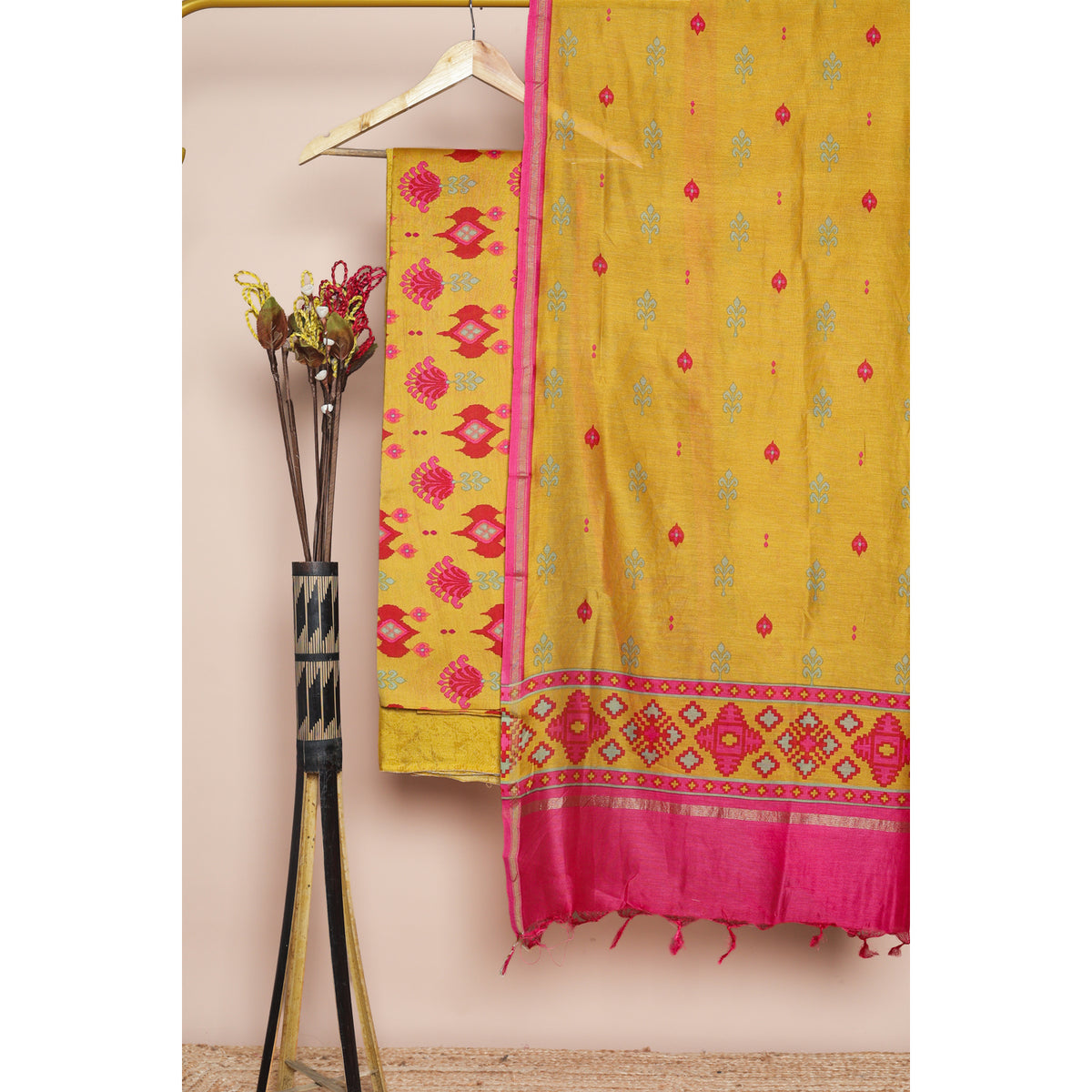 PURE MUL CHANDERI PRINTED SUIT SET