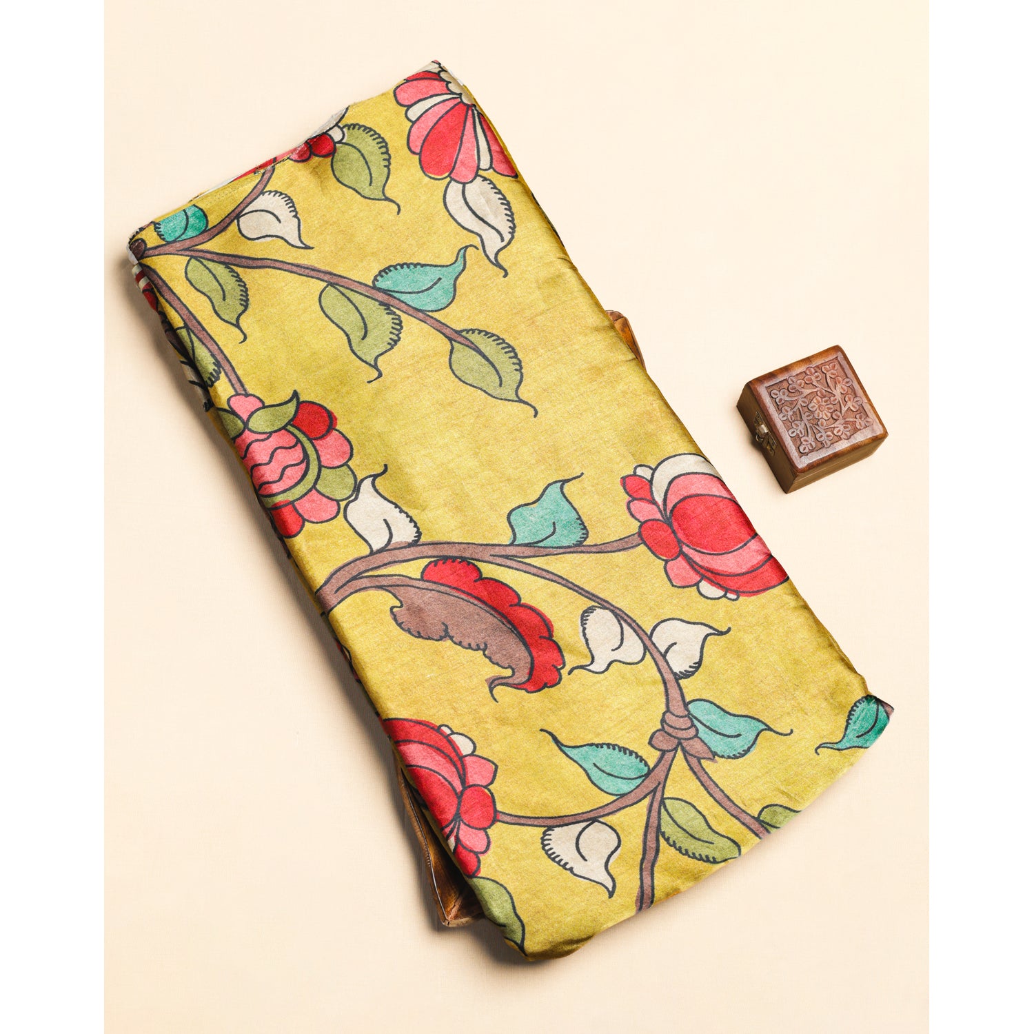PURE GAJJI SILK KALAMKARI PRINTED FABRIC
