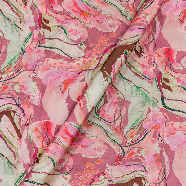 Multi Color Abstract Pattern With Foil Print On Light Pink Pure Rayon Fabric