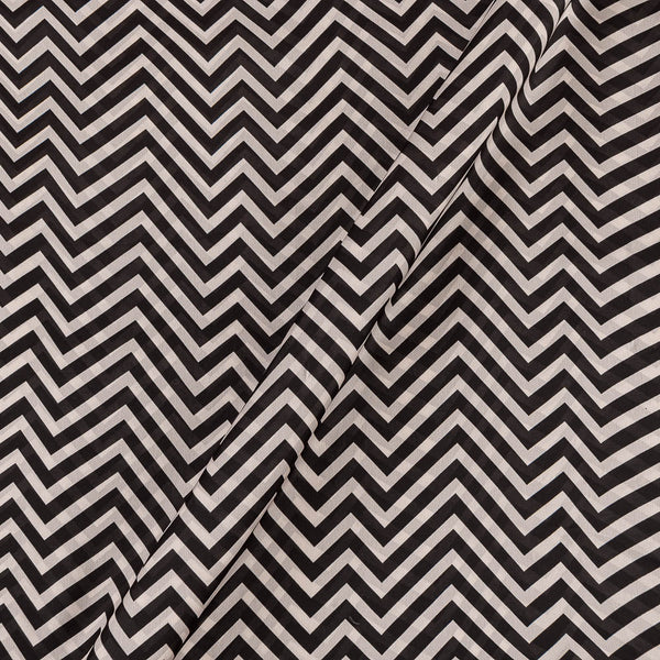 Satin Georgette Feel White and Black Colour Chevron Print 43 Inches Width Fabric Cut Of 0.55 Meter