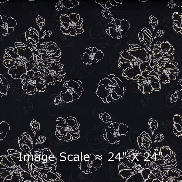 Buy Tabby Silk Feel Black Colour Floral Print with Gold Foil Fabric Online  2124AH - SourceItRight