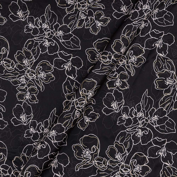 Tabby Silk Feel Black Colour Floral Print with Gold Foil 45 Inches Width Fabric