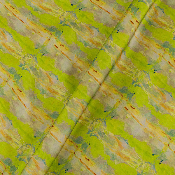 Satin Georgette Feel Green Colour Abstract Print 43 Inches Width Fabric