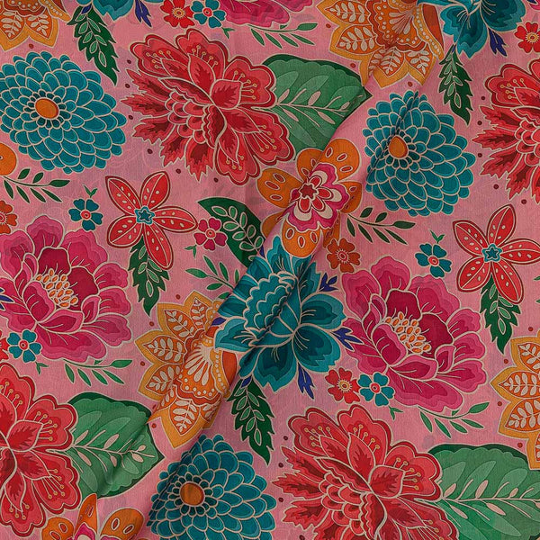 Satin Georgette Feel Pink Colour Floral Print 43 Inches Width Fabric