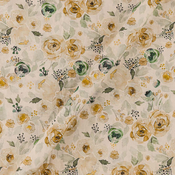 Super Fine Cotton (Mul Type) Cream Beige Colour Premium Digital Floral Print Fabric Online 2151QS1