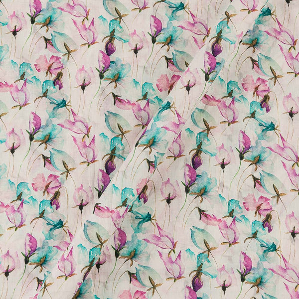 Super Fine Cotton (Mul Type) Pale Green Colour Premium Digital Floral Print Fabric Online 2151QU2