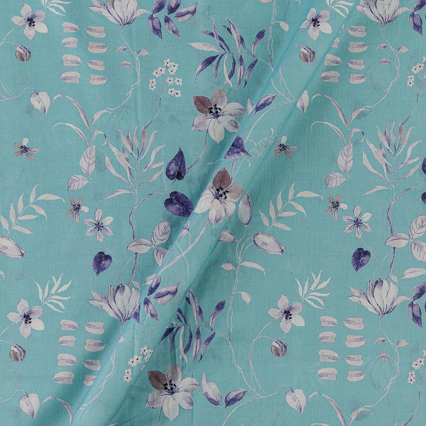 Super Fine Cotton (Mul Type) Aqua Colour Premium Digital Floral Jaal Print Fabric Online 2151QX3