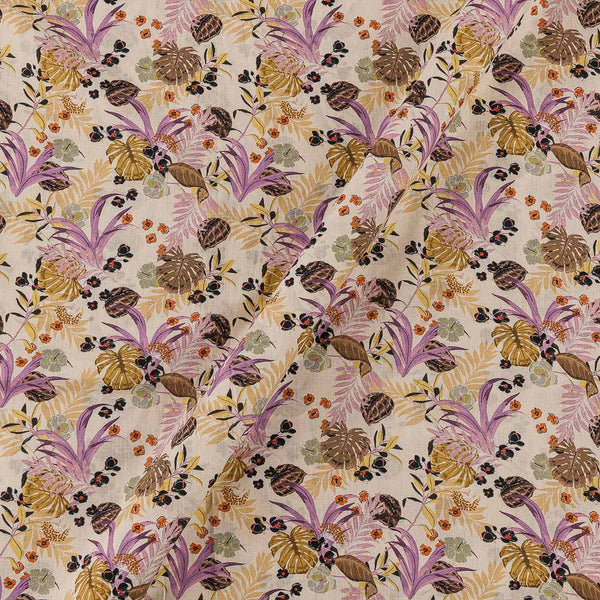 Super Fine Cotton Mul Cream Yellow Colour Premium Digital Leaves Print Fabric Online 2151RD1