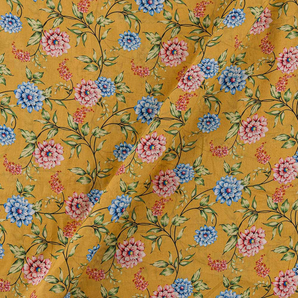 Super Fine Cotton Mul Turmeric Yellow Colour Premium Digital Floral Jaal Print Fabric Online 2151RJ1