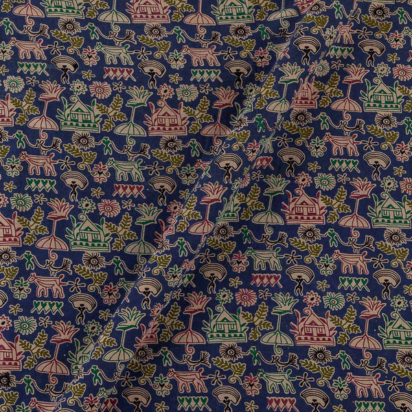 Cotton Violet Blue Colour Warli Print Kalamkari Fabric Online 2186BC1