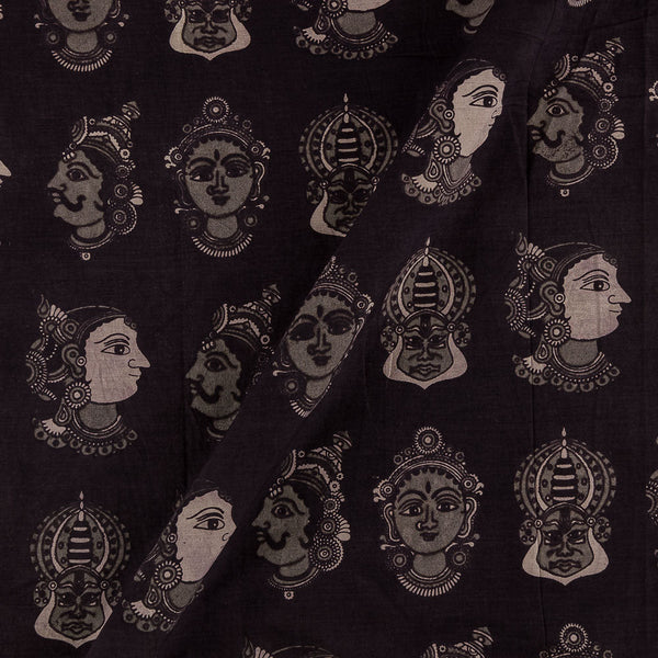Cotton Carbon Colour Face Motif Print Kalamkari Fabric cut of 0.75 Meter