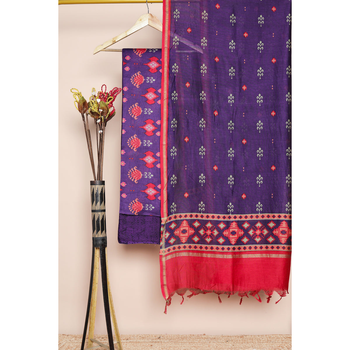 PURE MUL CHANDERI PRINTED SUIT SET