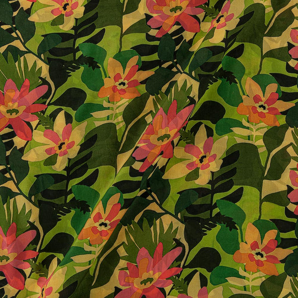 Chinon Chiffon Silk Feel Green Colour Jaal Print 43 Inches Width Viscose Fabric