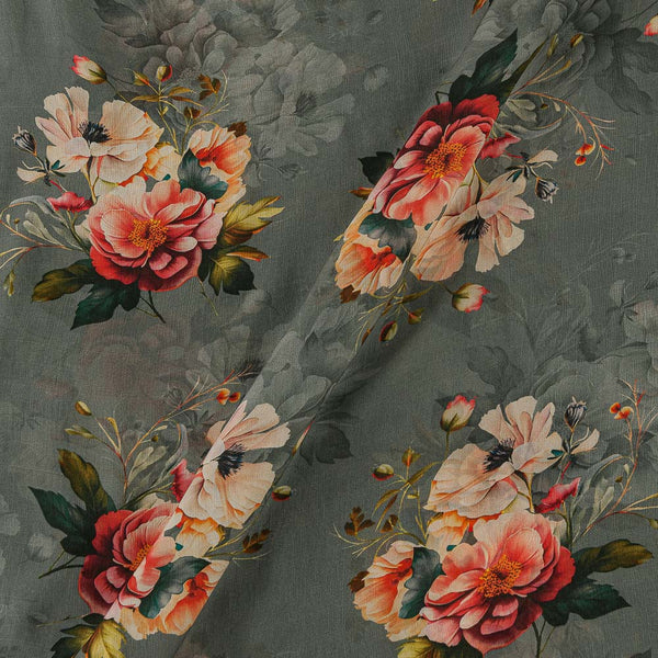 Chinon Chiffon Silk Feel Grey Colour Floral Print 43 Inches Width Viscose Fabric