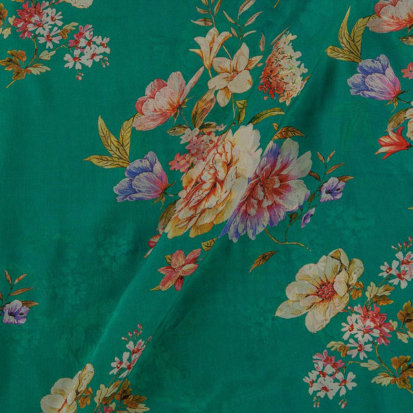 Chinon Chiffon Silk Feel Sea Green Colour Floral Print 43 Inches Width Viscose Fabric