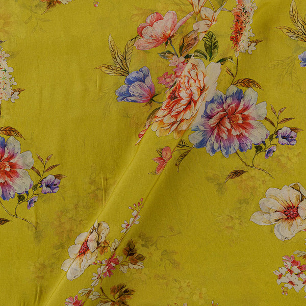 Chinon Chiffon Silk Feel Lime Yellow Colour Floral Print 43 Inches Width Viscose Fabric