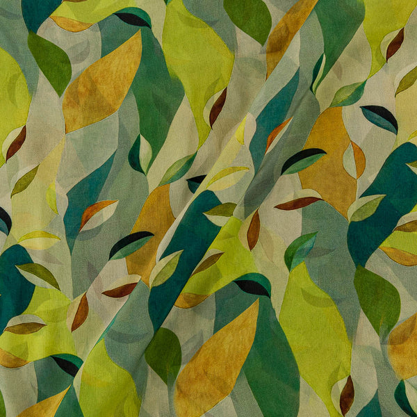 Chinon Chiffon Silk Feel Pastel Green Colour Leaves Print 43 Inches Width Viscose Fabric