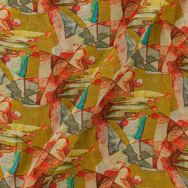 Chinon Chiffon Silk Feel Apricot Colour Abstract Print 43 Inches Width Viscose Fabric