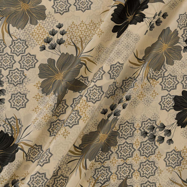 Floral Prints on Off White Colour Crepe Silk Feel Viscose Fabric Online 2220AJ