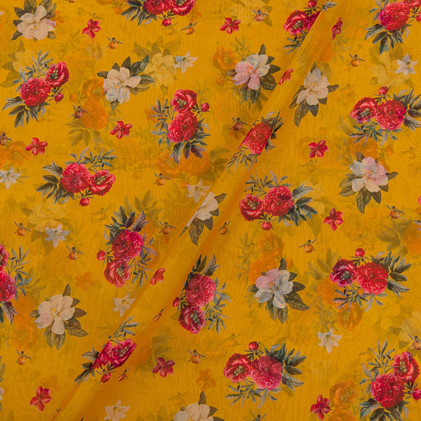 Organza Yellow Colour 43 Inches Width Digital Floral Butta Print Poly Fabric freeshipping - SourceItRight