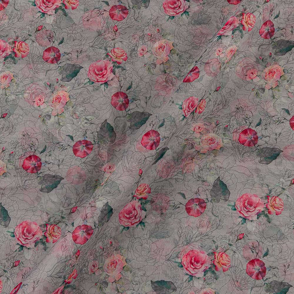 Organza Grey Colour Digital Floral Jaal Print Fabric Online 2223GA