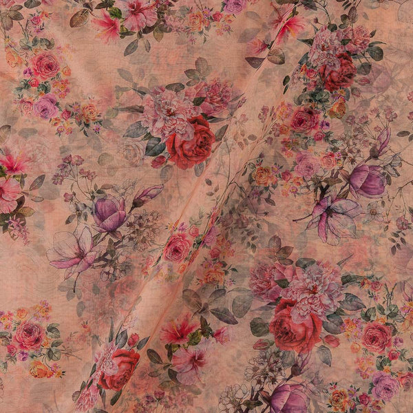 Pink & Lilac Floral Pattern Digital Printed Organza Fabric (Width