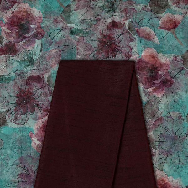Two Pc Set Of Organza Printed Fabric & Banarasi Raw Silk [Artificial Dupion] Plain Fabric [2.5 Mtr Each]