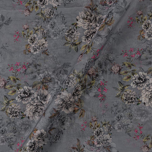 Organza Grey Colour Digital Floral Print Fabric Online 2223GR