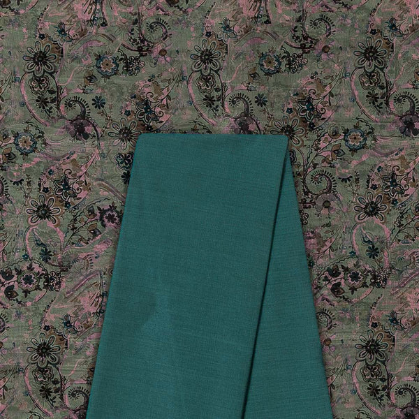 Two Pc Set Of Organza Printed Fabric & Spun Cotton (Banarasi PS Cotton Silk) Plain Fabric [2.50 Mtr Each]