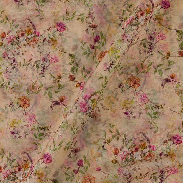 Organza Beige Colour Digital Floral Jaal Print Fabric Online 2223GX