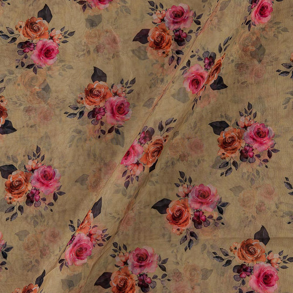 Organza Beige Colour Digital Floral Print Fabric Online 2223HC