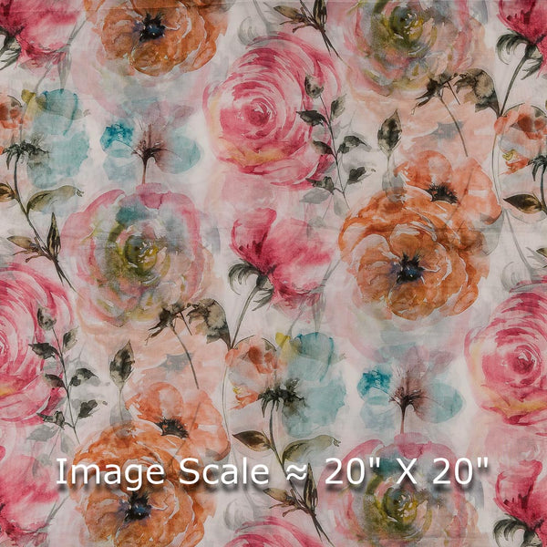 White organza fabric by the yard-watercolor look roses printed organza  fabric