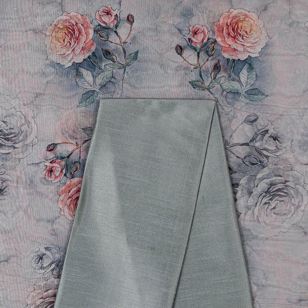 Two Pc Set Of Organza Printed Fabric & Banarasi Raw Silk [Artificial Dupion] Plain Fabric