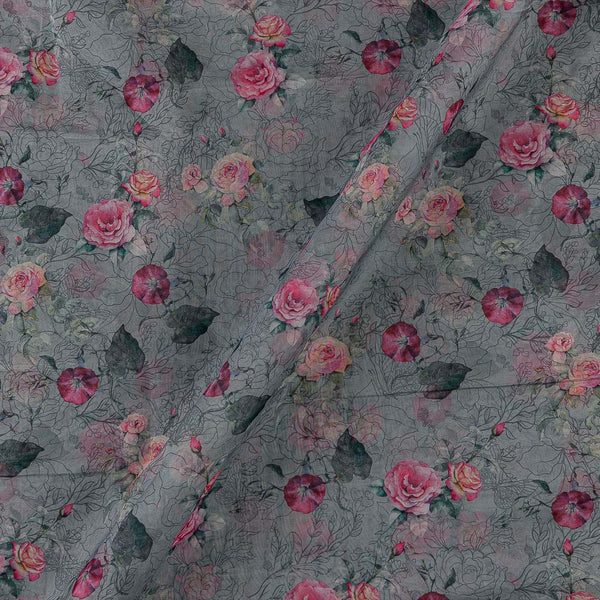 Organza Grey Colour Digital Floral Jaal Print Fabric Online 2223IF