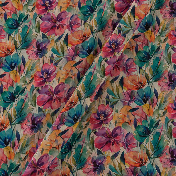 Beige Colour Floral Print Self Checks Georgette Fabric Online 2238M