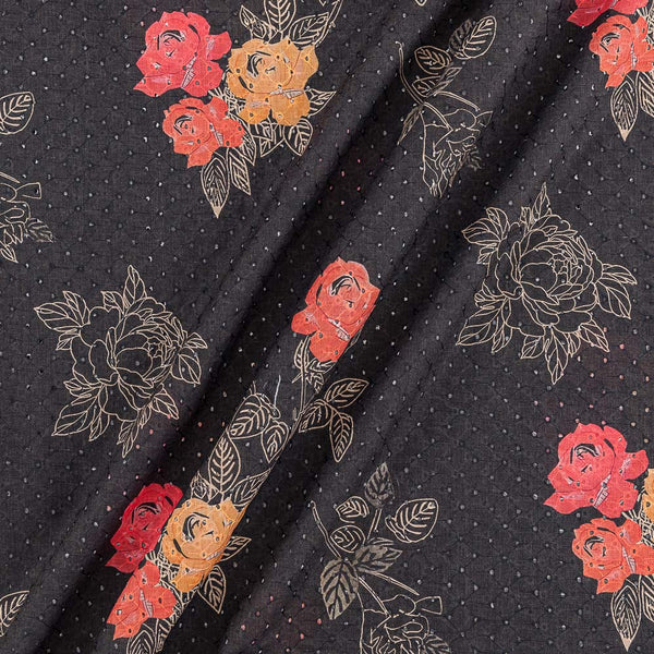 All Over Schiffli Cut Work Carbon Colour Floral Print 43 Inches Width Cotton Fabric