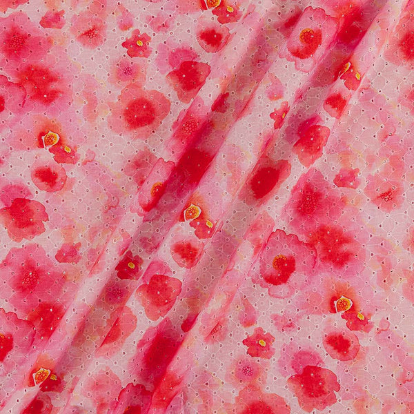 All Over Schiffli Cut Work Coral Colour Floral Print 43 Inches Width Cotton Fabric