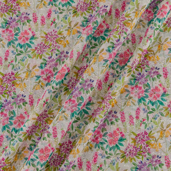 Buy All Over Schiffli Cut Work White Colour Floral Jaal Print Fancy Cotton Fabric Online 2241EB