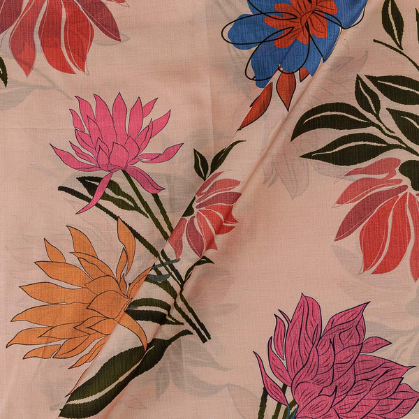 Linen Satin Feel Pale Peach Colour Floral Print 43 Inches Width Fabric