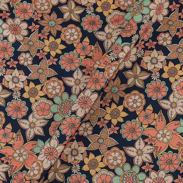 Linen Satin Feel Teal Colour Floral Print 43 Inches Width Fabric