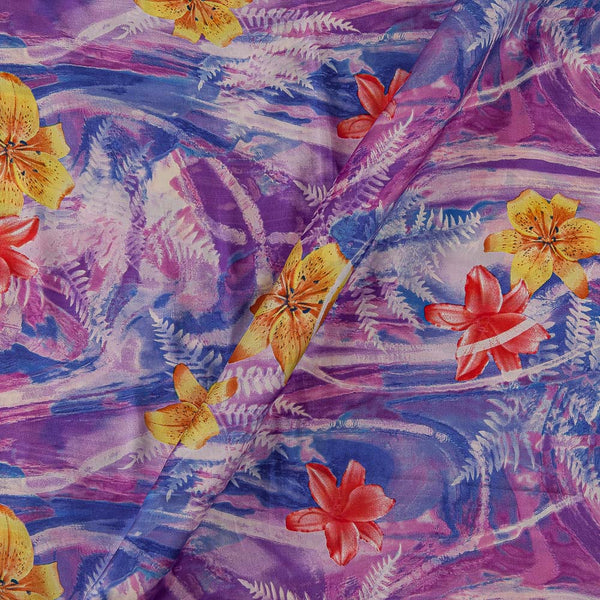 Satin Silk Feel Purple Colour Floral Print 58 Inches Width Fabric