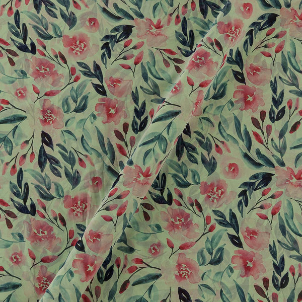 Georgette Pistachio Colour Leaves Print Fabric Online 2270BF