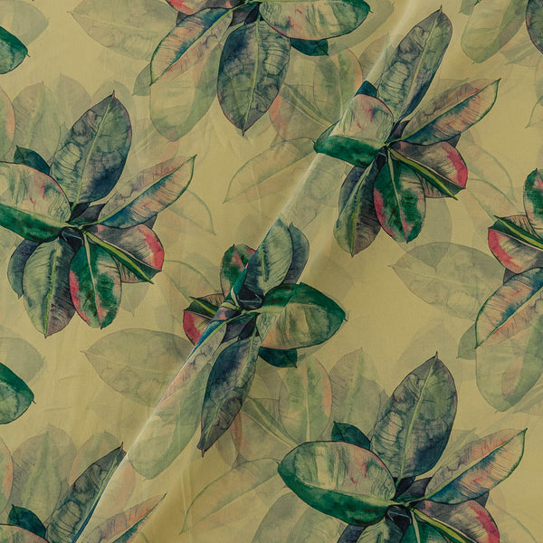 Georgette Lime Yellow Colour Leaves Print Fabric Online 2270BP