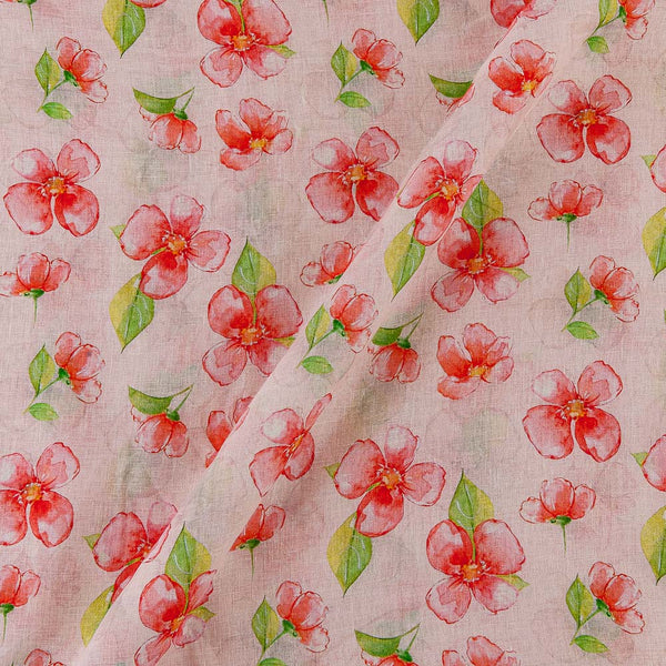 Premium Pure Linen Peach Colour Floral Print Fabric Online 2289AD