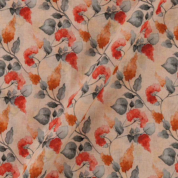 Buy Premium Pure Linen Pale Peach Colour Floral Jaal Print Fabric Online 2289AF