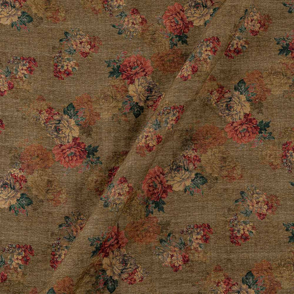 Premium Pure Linen Dark Beige Colour Floral Print Fabric Online 2289AP