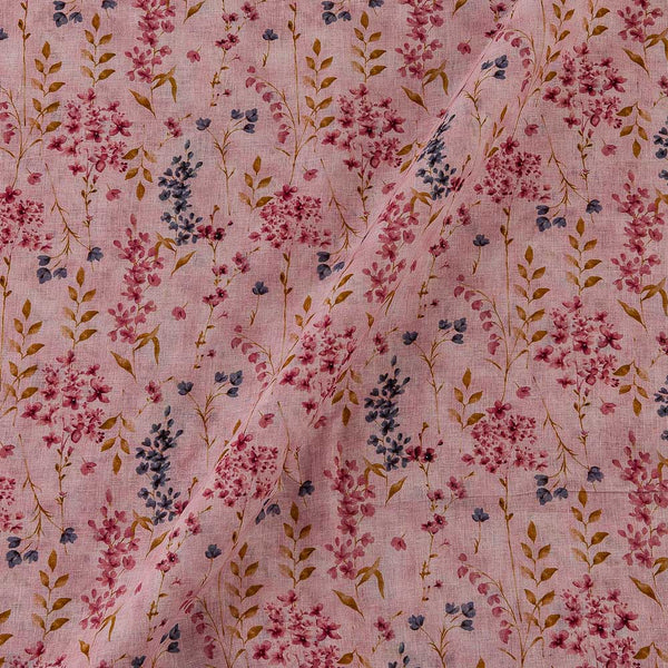 Premium Pure Linen Petal Pink Colour Leaves Print Fabric Online 2289AQ