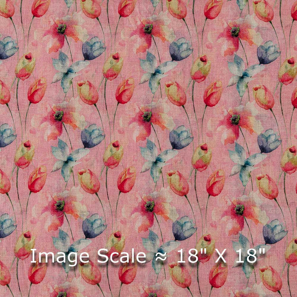 Buy Premium Pure Linen Pink Colour Floral Print Fabric Online