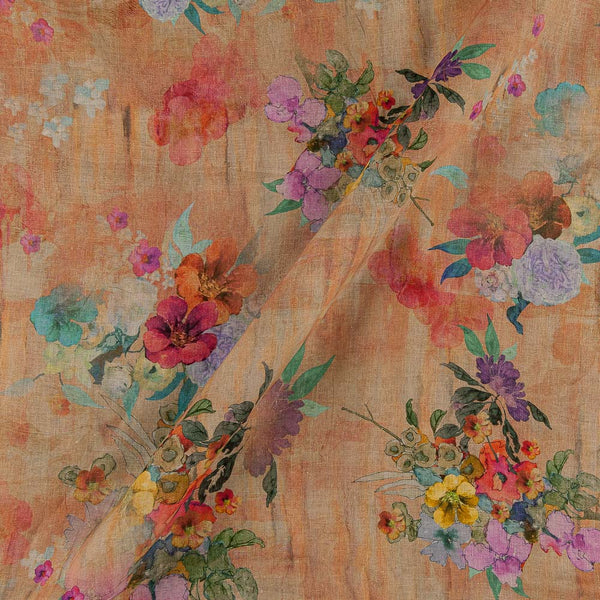 Premium Pure Linen Peach Colour Floral Print Fabric